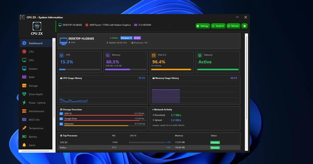 Internet Meter Monitor CPU ZX – Free CPU & System Information App for Windows