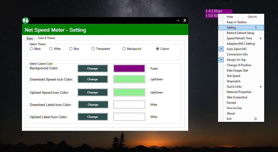 Net Speed Meter sidebar widget displaying network statistics