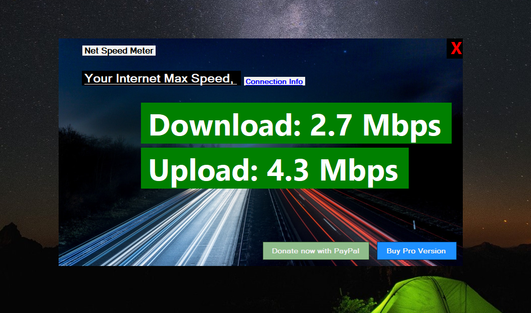 Net Speed Meter showing real-time download and upload speeds on Windows 11 taskbar